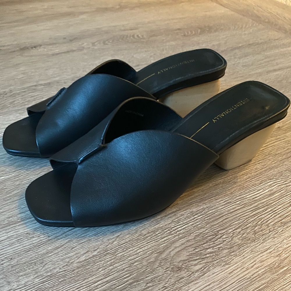 Black Leather Intentionally Blank German Sole Chunky Heels